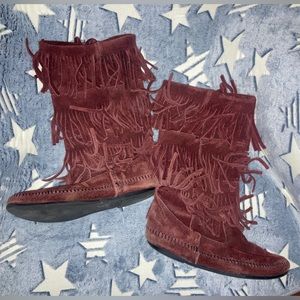 Maroon leather moccasin boots - Minnetonka